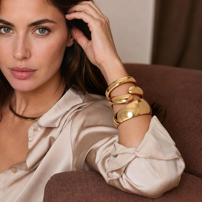 Chunky Gold Bangle Bracelets for Women Trendy 14K Gold Plated Cuff Bracelets Stack, Dainty Gold Bracelet Sets Non Tarnish Fashion Jewelry Gift