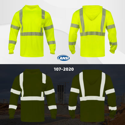 High Visibility Hoodies for Men,Safety Reflective Long Sleeve ANSI Class 3 Hi Vis Construction Work Shirts with Hood