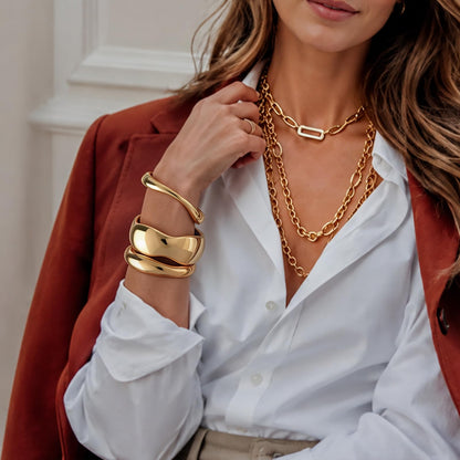 Chunky Gold Bangle Bracelets for Women Trendy 14K Gold Plated Cuff Bracelets Stack, Dainty Gold Bracelet Sets Non Tarnish Fashion Jewelry Gift