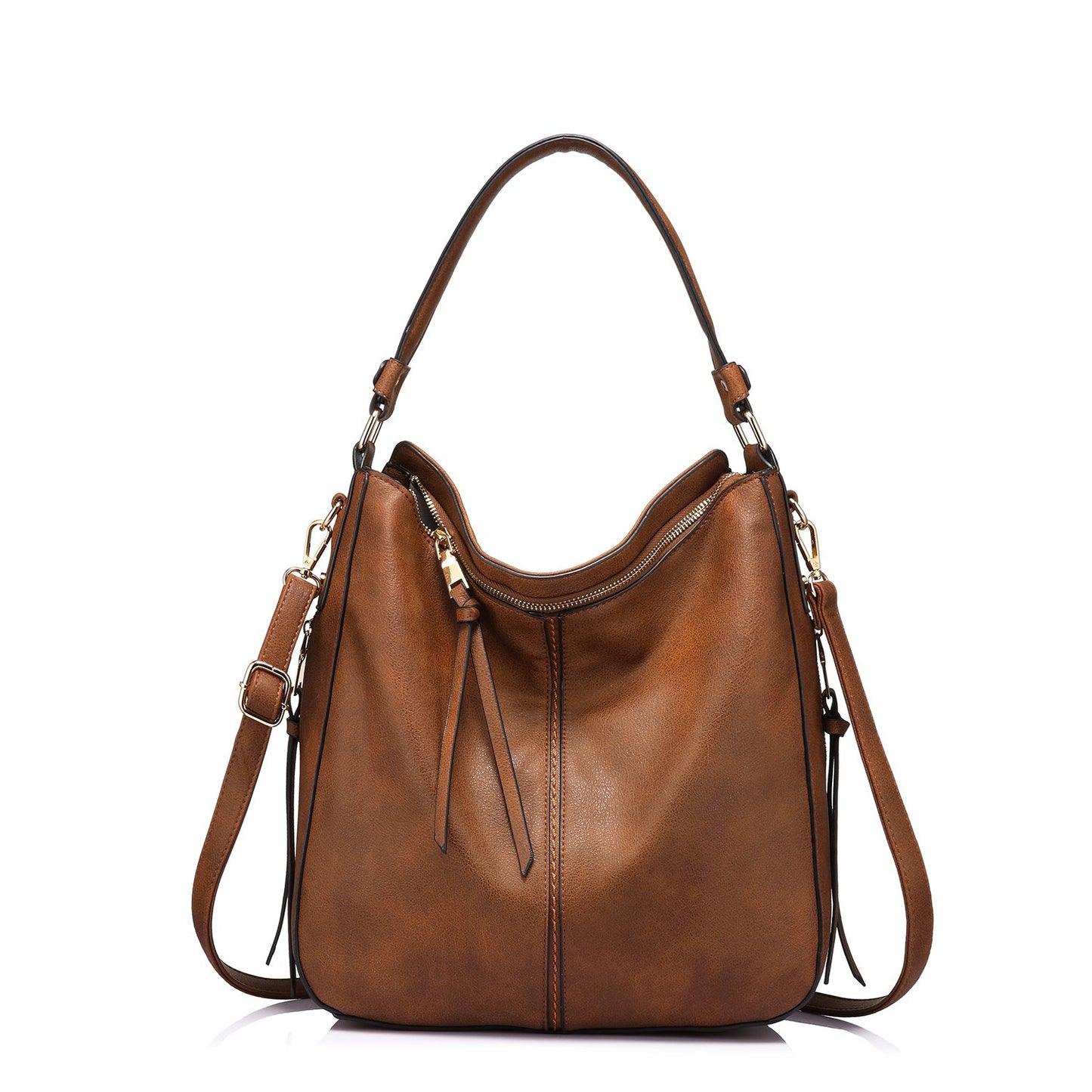 Realer Hobo Crossbody Bags for Women Designer Faux Leather Hobo Handbags Retro Large Size Shoulder Bag Bucket Purse