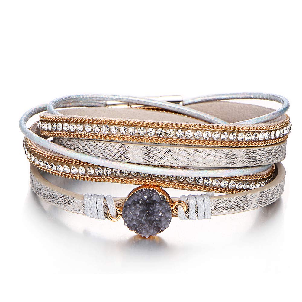 Fesciory Leather Wrap Bracelets for Women, Boho Western Layered Jewelry | Layered leather cuff bracelets, Easy on and off, Boho western style, Daily wear, Gift for women