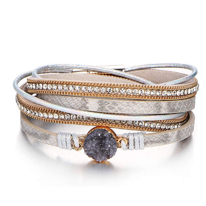 Fesciory Leather Wrap Bracelets for Women, Boho Western Layered Jewelry | Layered leather cuff bracelets, Easy on and off, Boho western style, Daily wear, Gift for women