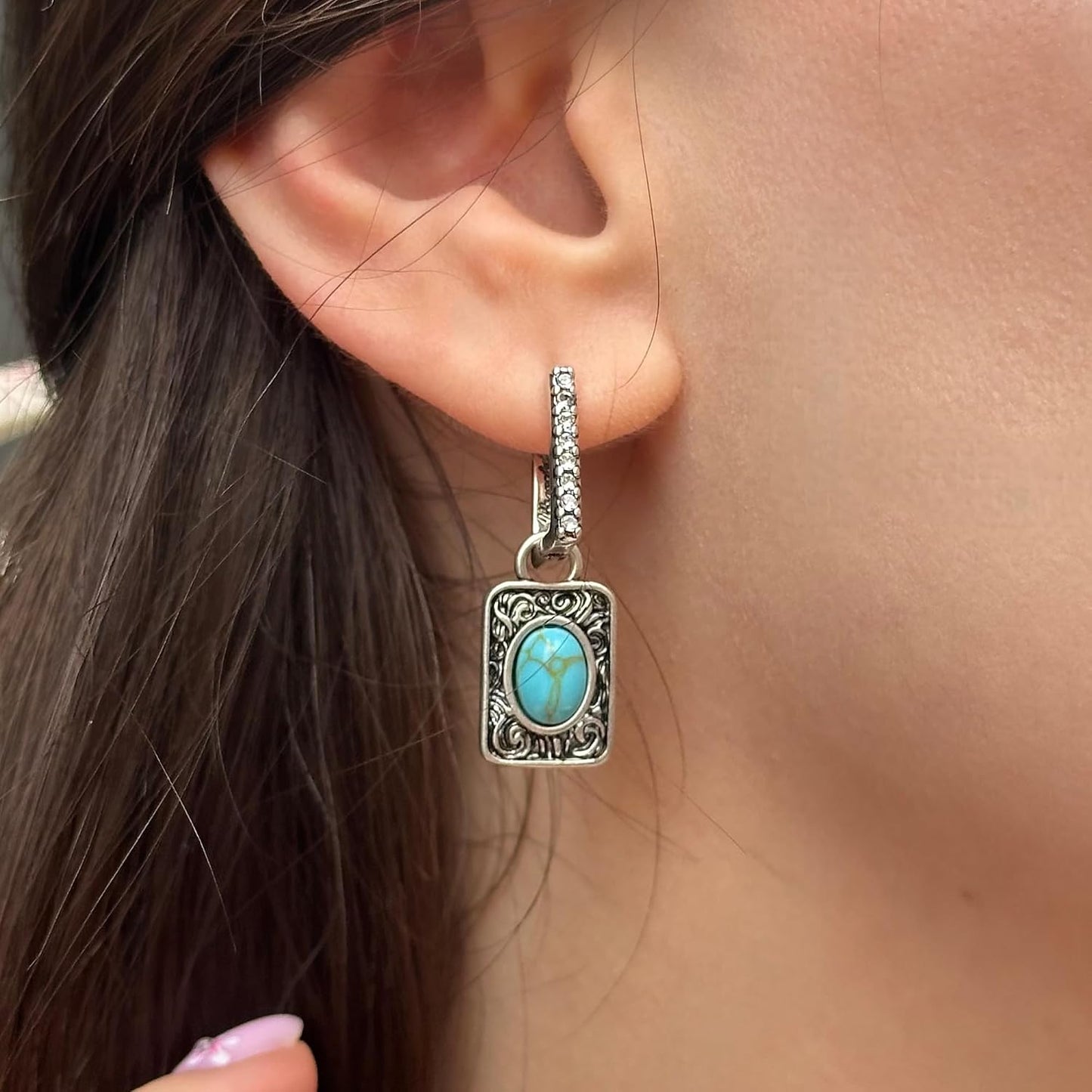 Wrangler Couture Turquoise Jewelry for Women, Square Turquoise Earrings | 14K Gold & Silver Plating, Western Jewelry, Western Country Earrings with Gift Box