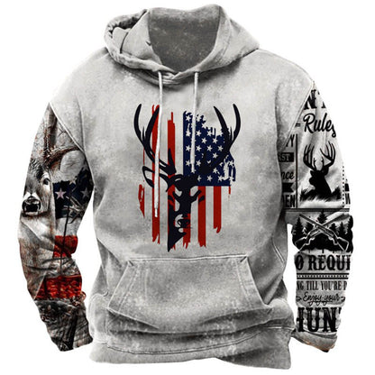 Men's Hooded Sweatshirt American Flag Print Long Sleeve Pullover Sweatshirt Vintage Tribal Aztec Graphic Hoodie Tops