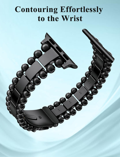 TOYOUTHS Beaded Bracelet Compatible with Apple Watch Bands 38/40/41/42/44/45/46/49mm Women, Dressy Fancy Stainless Steel Metal Elegant Jewelry Strap for iWatch Series 11 10 9 8 7 6 5 4 Ultra/SE 3 2 1