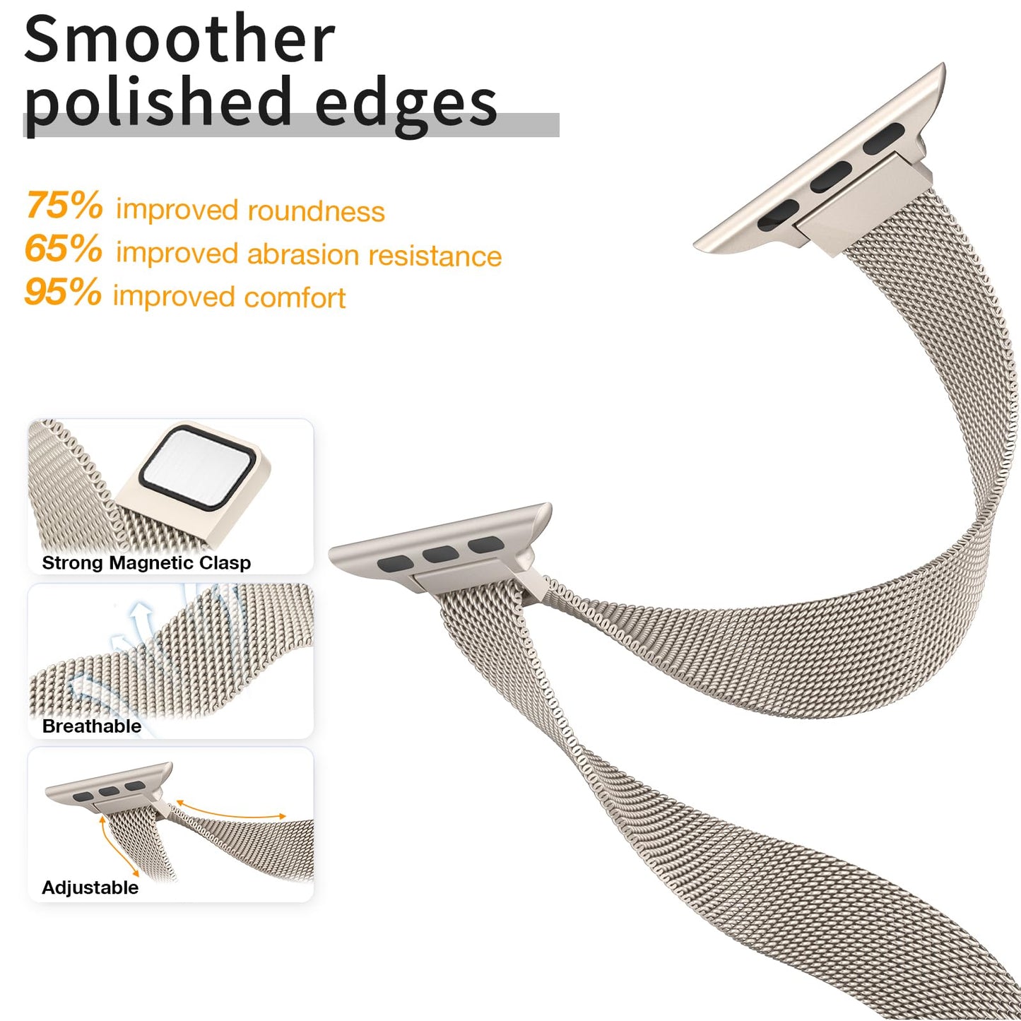 MARGE PLUS Slim Milanese Loop Compatible with Apple Watch Band for women 41mm 40mm 38mm 42mm 46mm 45mm 44mm, Stainless Steel Magnetic Mesh Strap work on iWatch Series 11 10 9 8 7 6 5 4 3 & SE 3 2 1