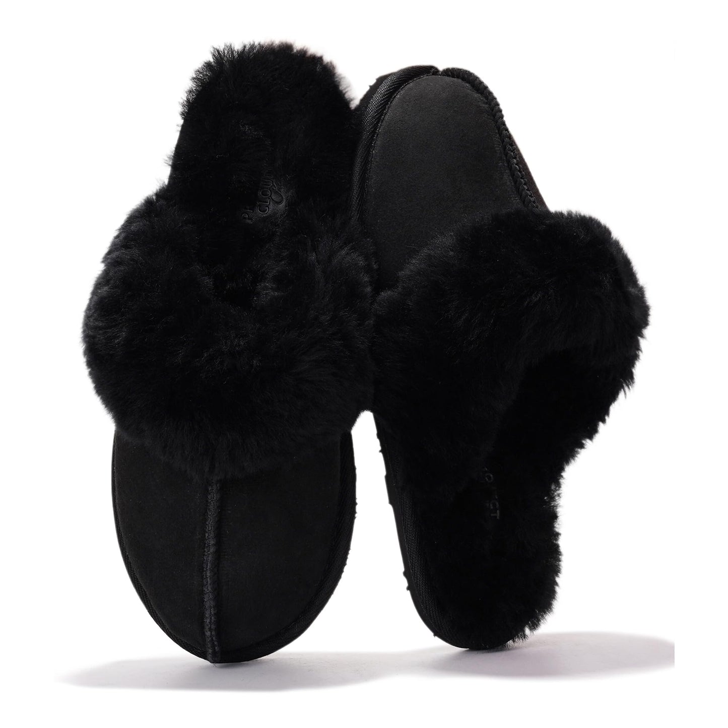 Project Cloud Genuine Leather Slippers for Women with Genuine Fur Lining, Non-Slip Indoor/Outdoor Clog Mule Slippers, Memory Foam Insole