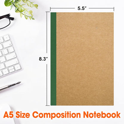 32 Pack Composition Notebooks Bulk, A5 Kraft Cover Lined Journaling Notebooks, 8.3”x 5.5” Travel Notebook for School Office Students Artists, 8 Colors 60 Pages