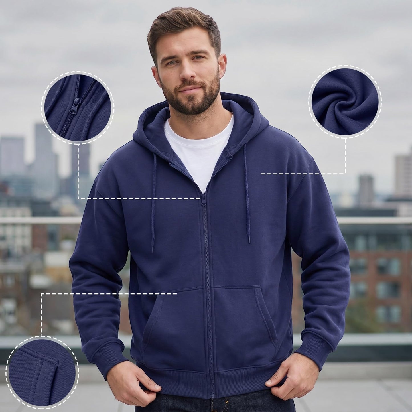 Full Zip Hoodies for Men Big And Tall Oversized Hooded Fleece Sweatshirt | Knit Open Front Cardigan, Zipper Jackets, Oversize, Streetwear, Basic Fit, Lightweight, Warm, Big and Tall, Hooded Sweatshirt