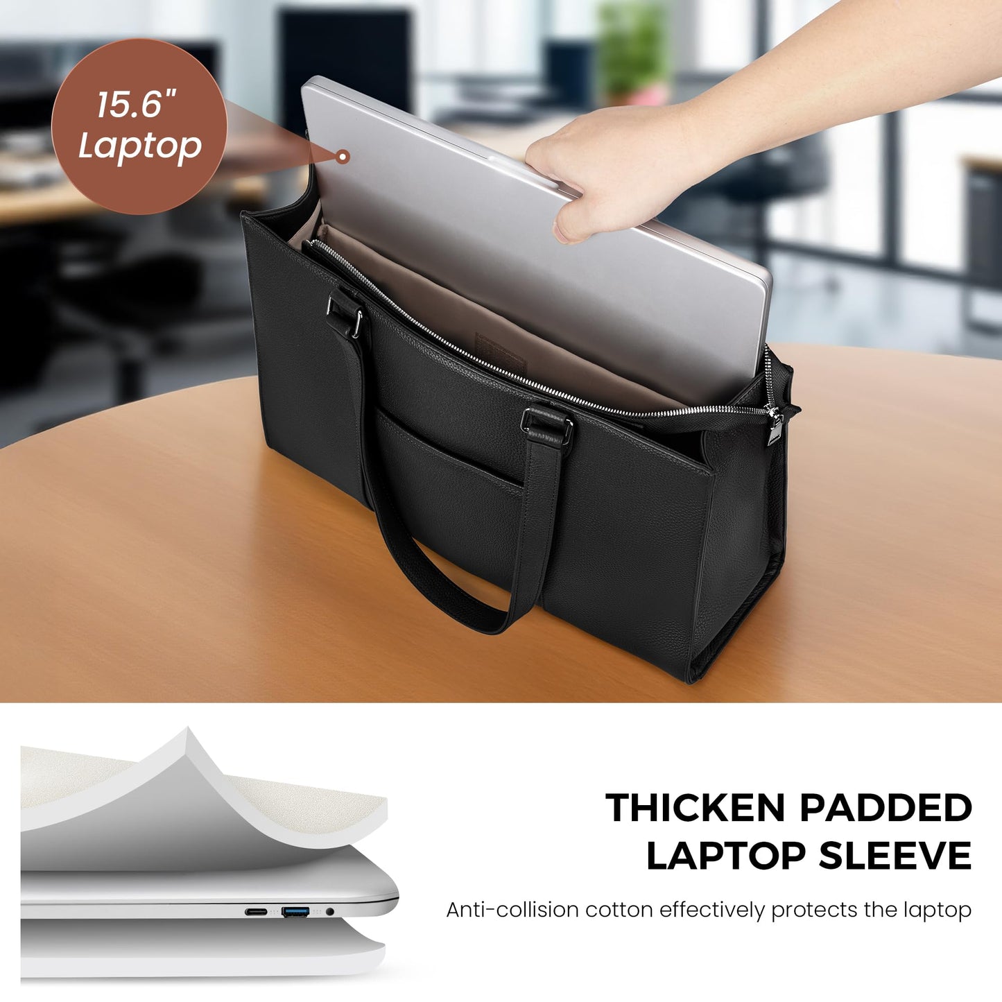befen Genuine Leather Tote Bag for Women Work, Women's Leather Shoulder Bags Purses Satchel Handbags with Laptop Compartment