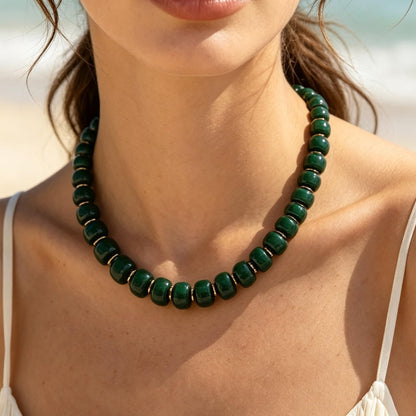 Chunky Beaded Choker Necklace for Women Summer Beach Acrylic Beads Necklaces Trendy Boho Statement Colorful Necklace Jewelry Accessories