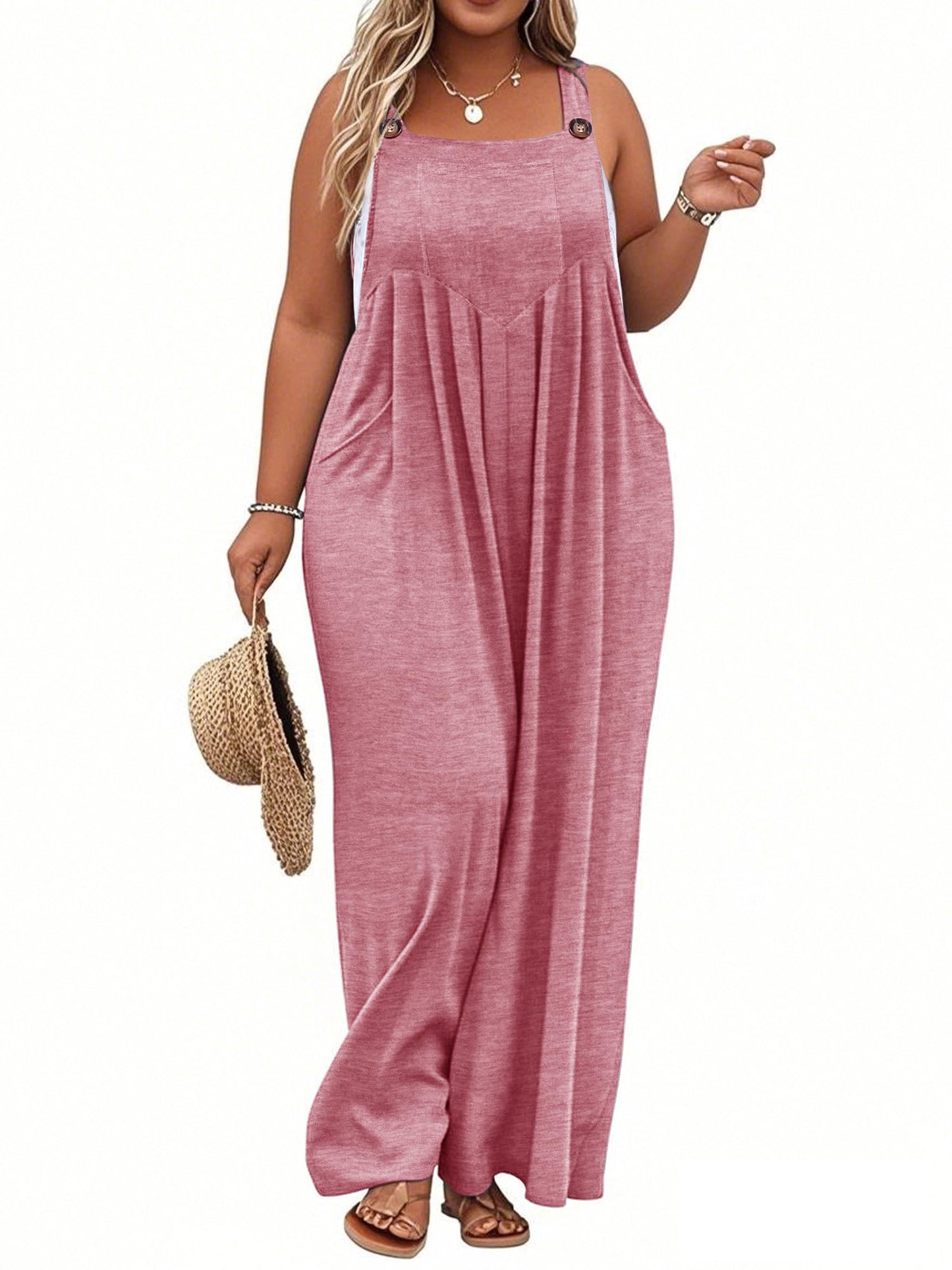 TAKEYAL Women's Plus Size Jumpsuit Overalls Wide Leg Casual Summer Rompers Adjustable Loose Fit Jumpsuits With Pockets 2026