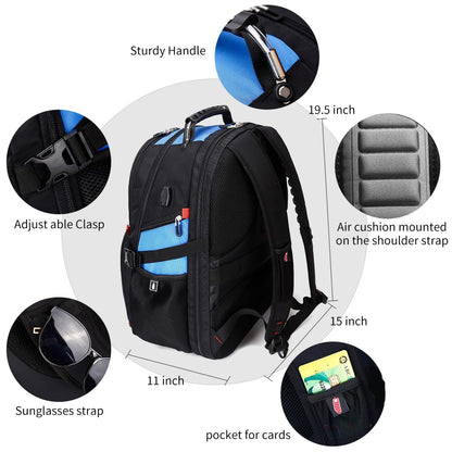SHRRADOO Extra Large 50L Travel Laptop Backpack with combination lock,High School College Backpack Airline Approved Business Work Bag Fit 17 Inch Laptops for Men Women,Black