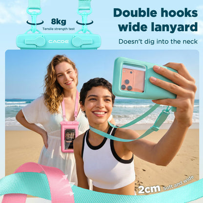CACOE Floatable Waterproof Phone Pouch 2 Pack Up to 9.0", Black+Green | Floatable, IPX8 Waterproof Phone Case,Adjustable Lanyard,Dry Bags for Beach/Cruise/Travel/Camping/Kayak/Vacation Essentials