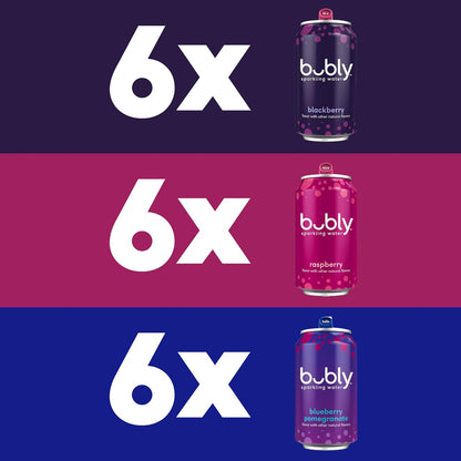 bubly Sparkling Water, 6 Flavor Variety Pack (Blackberry, Lime, Cherry, Grapefruit, Strawberry, Mango), Zero Sugar & Zero Calories, Seltzer Water, 12 Fl Oz Cans (Pack of 18)