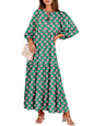 ANRABESS Womens Boho Floral 3/4 Puff Sleeve Maxi Dress | Tiered Flowy Loose Fit, Comfy Soft Rayon Fabric, Wedding Guest Church Beach, Modest Elegant, Spring Summer Fall Outfits