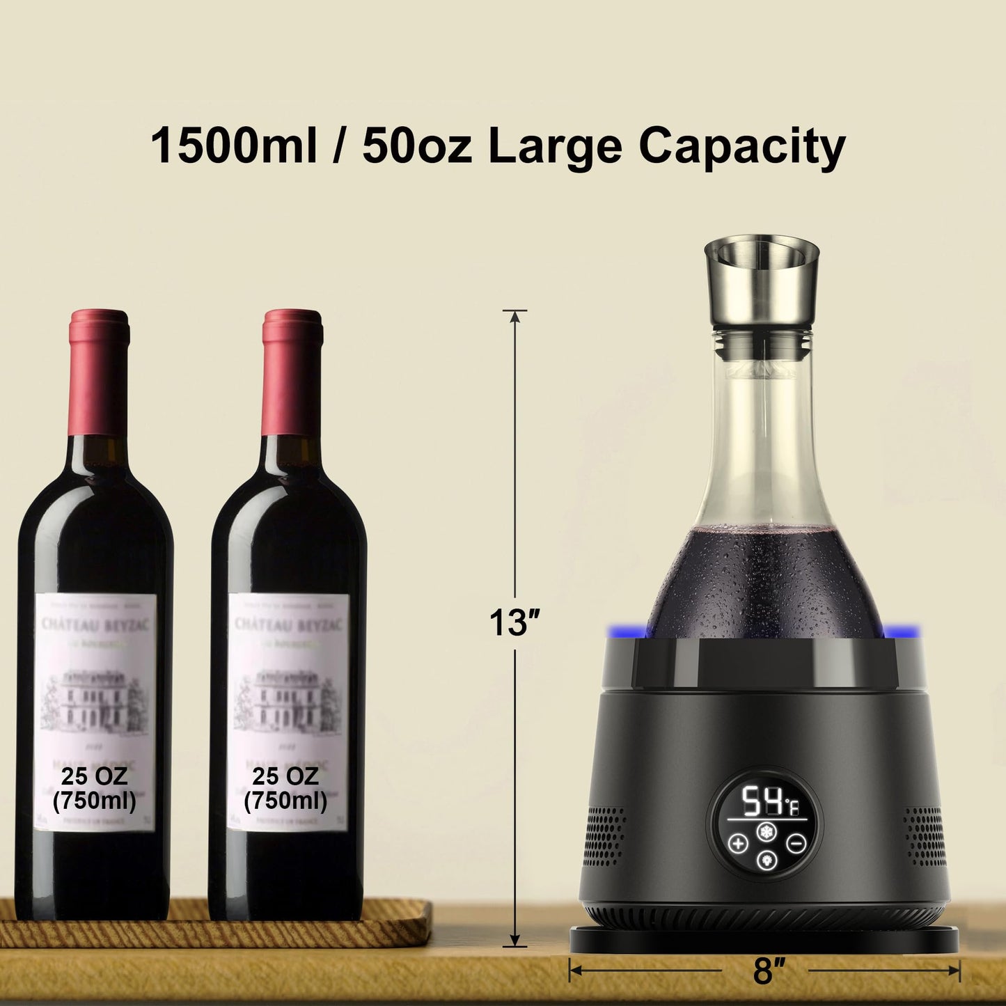 Cobalance Electric Wine Chiller Decanter with Built-in Aerator, 50oz Bottles Cooler & Carafe, 24-Hour Keep Cool, Perfect for Red, White Wine, Gift for Lovers