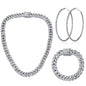 Batiyeer 3 Pcs Cuban Link Chain Necklace Bracelet Rhinestone Hoop Earrings Bling Crystal Hip Hop Jewelry for Women(18 Inch,Gold)