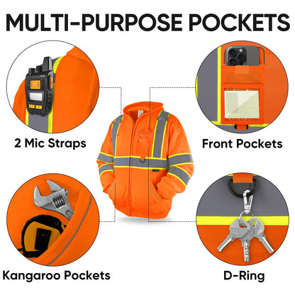 TICONN Safety Hoodie Jacket, High Vis Reflective Safety Fleece Hoodie, PPE Gear for Cold Weather Meet ANSI III