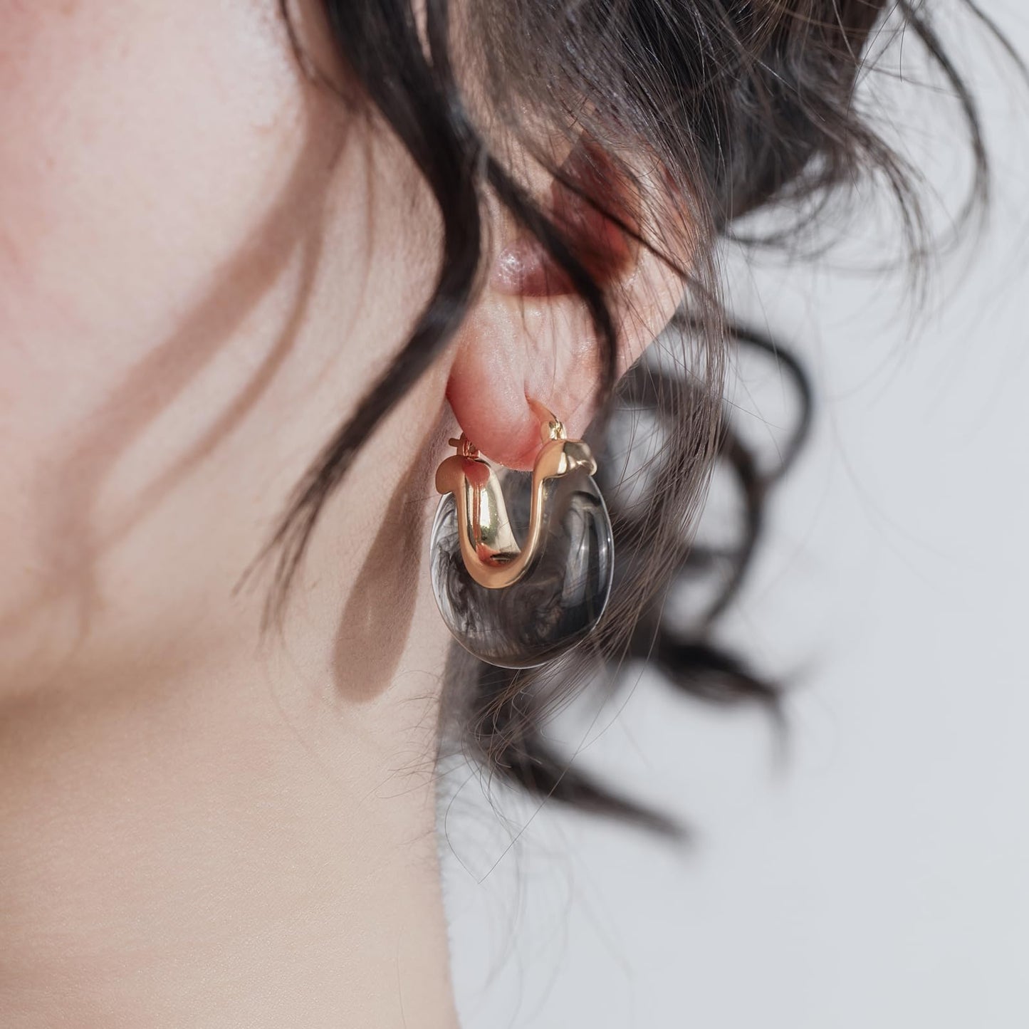 Chunky Gold Resin Hoop Earrings Leverback Statement Huggie Hoops Dangle Drop Dressy Earring Prom Festival Vacation Jewelry for Women
