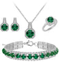 Paxuan 4pcs Cubic Zirconia Wedding Jewelry Sets for Bride Bridesmaid Cubic Zirconia Pendant Necklace Earrings Link Tennis Bracelet Open Ring Set for Women