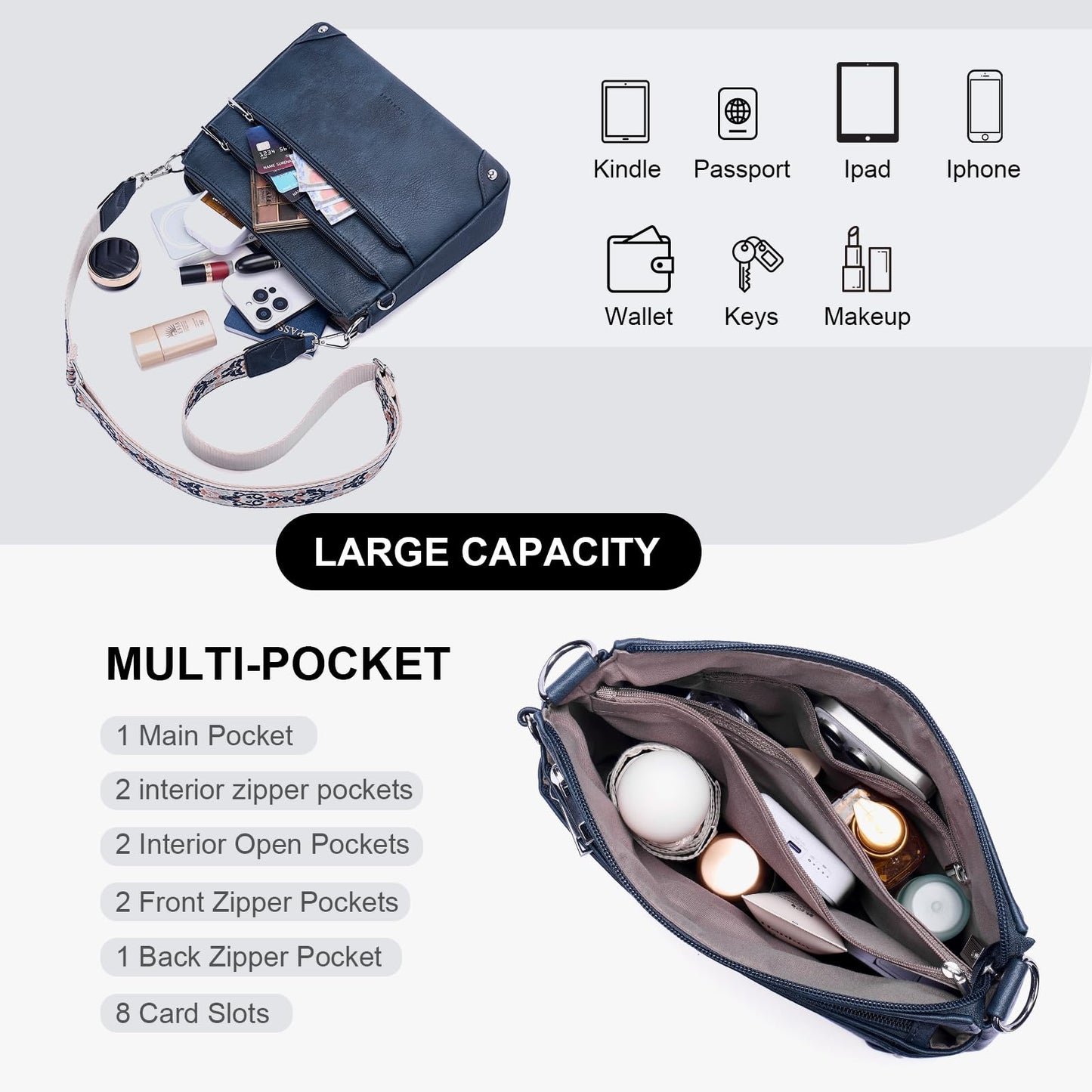 Crossbody Bags for Women Rfid Travel Crossbody Purses Leather Handbags Medium Shoulder bag with Adjustable Strap
