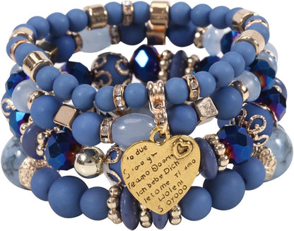 Women Beaded Bracelet Set | Colorful Boho Stackable Trendy Design with Crystal Accents Multilayer Bangle Bracelet | Fashion Stretch Braclets Jewelry for Women