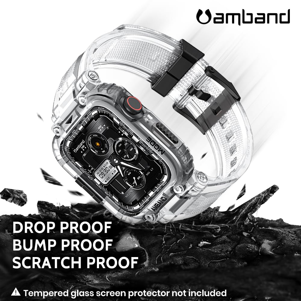 amBand Bands Compatible with Apple Watch 9/8/7 45mm, M1 Sport Series Rugged Case Protective Cover for iWatch 6/SE (3/2/1)/5/4/3 44mm Men Green