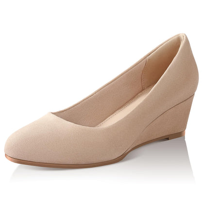 Ankis Black Nude Silver Gold Wedges for Women, Low Heel Women's Wedge Comfortable Closed Toe Women Pumps Dress Shoes -2Inch