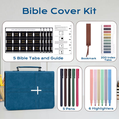XKDOUS 20 Pcs Bible Case Set with Tabs, Pens, Study Supplies Carrier Holder Portable Men's Bible Bag Church Book Leather Cover Father Day Christian Gift for Dad, Mom, Men, Women