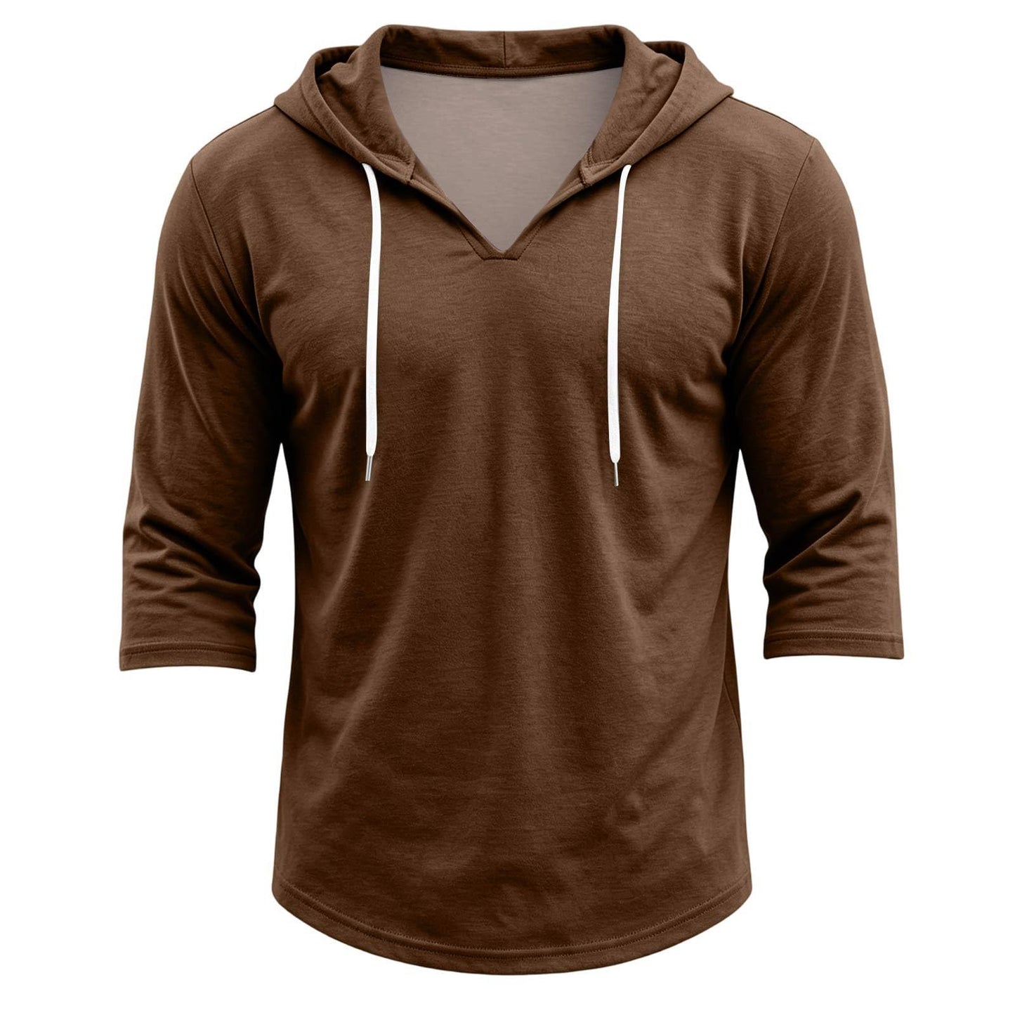 Mens Hooded 3/4 Sleeve Pullover Relaxed Fit Casual Lightweight Comfort Top