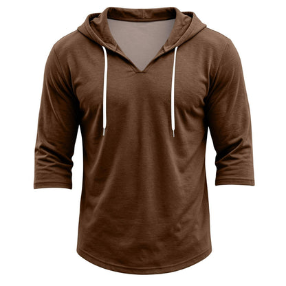 Mens Hooded 3/4 Sleeve Pullover Relaxed Fit Casual Lightweight Comfort Top