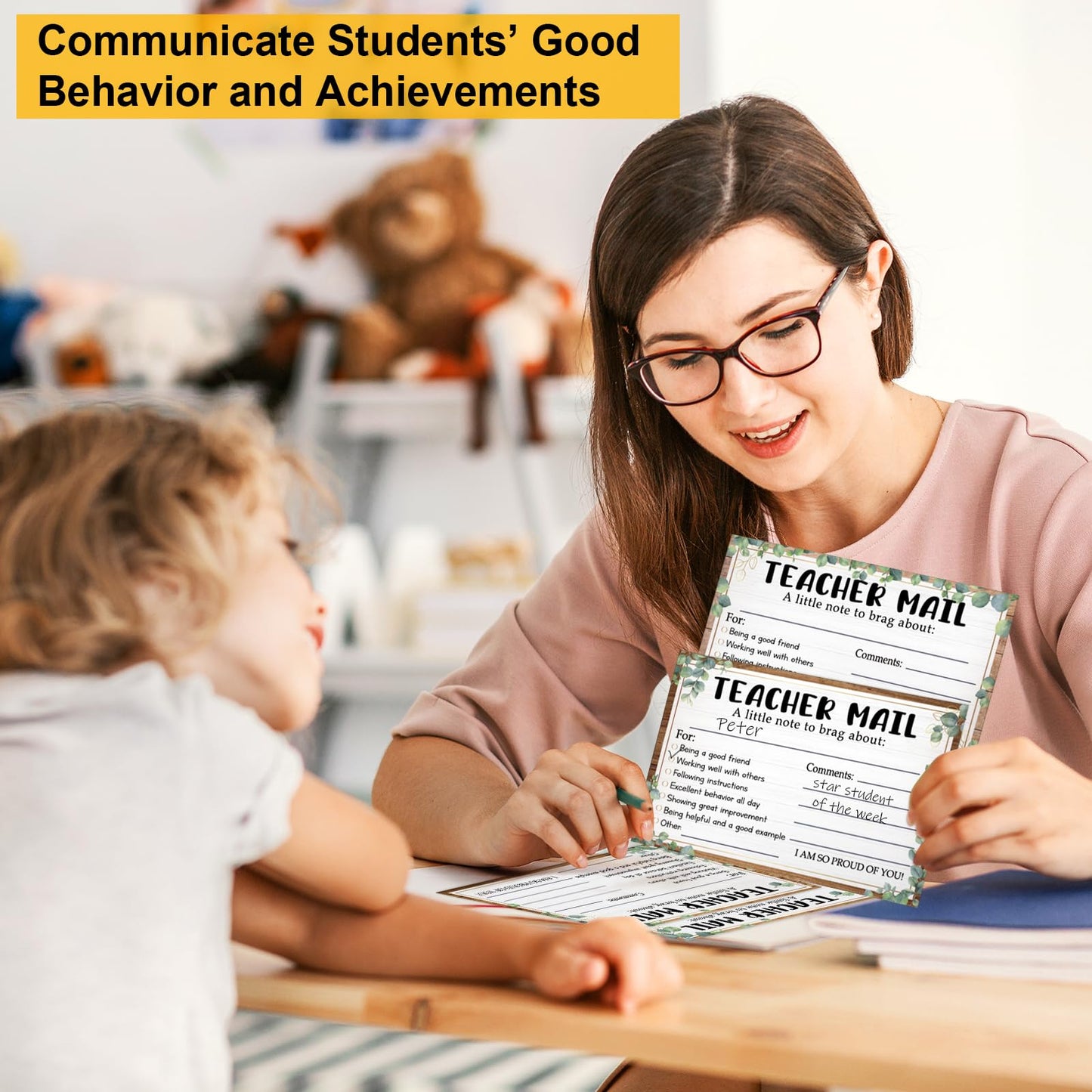 60Pcs Teacher Mail Notes to Parents, Boho Happy Mail from Teacher, Brag Cards for Students Behavior Classroom Must Haves to Send Home for Preschool Kindergarten Elementary School Supplies (Boho)