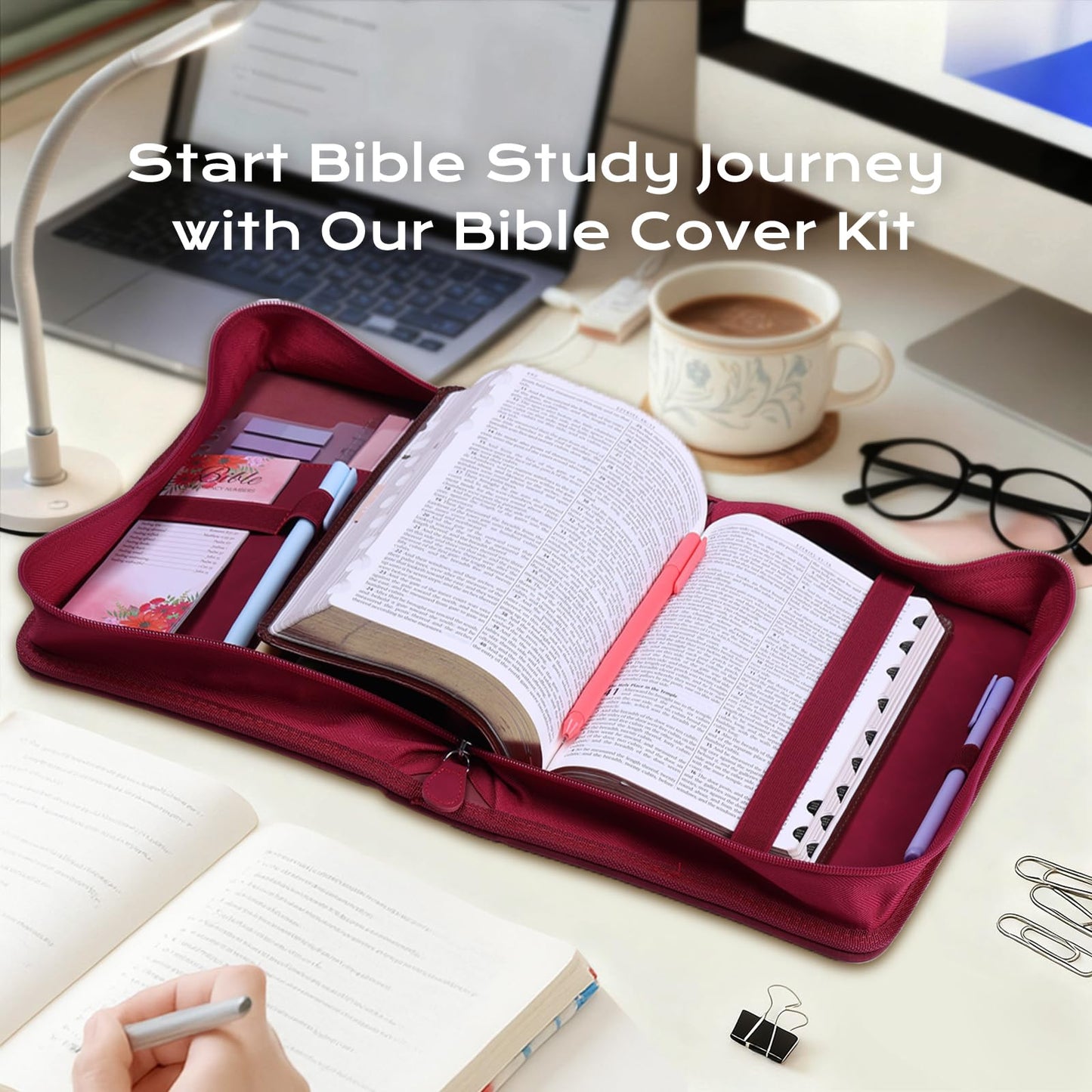 XKDOUS 20 Pcs Bible Case Set with Tabs, Pens, Study Supplies Carrier Holder Portable Men's Bible Bag Church Book Leather Cover Father Day Christian Gift for Dad, Mom, Men, Women