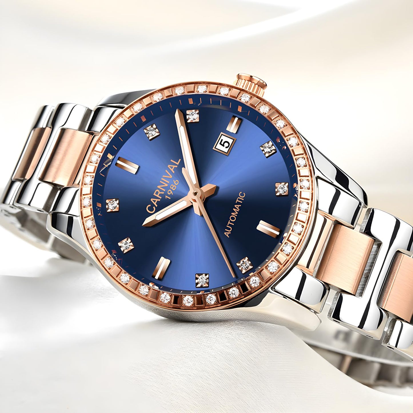 LOREO Women's Automatic Watch Diamond-Accented Dress Watch for Women Self-Winding Mechanical Watch with Sapphire Crystal Stainless Steel Two-Tone Bracelet 33MM Elegant Wrist Watch