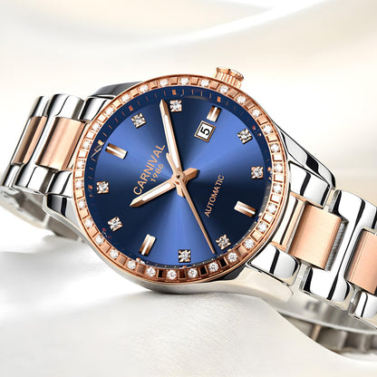 LOREO Women's Automatic Watch Diamond-Accented Dress Watch for Women Self-Winding Mechanical Watch with Sapphire Crystal Stainless Steel Two-Tone Bracelet 33MM Elegant Wrist Watch