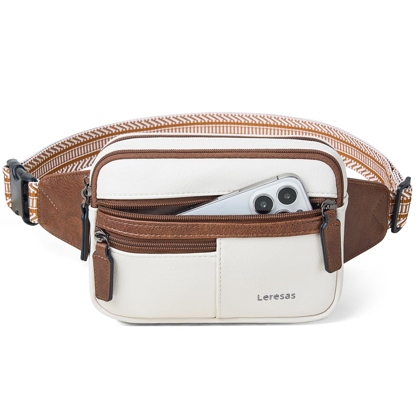 Leresas Fanny Packs for Women Vegan Leather Belt Bag Chic Cross Body Waist Pack Waist Purse for Travel Hiking Running Brown