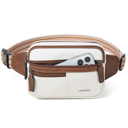 Leresas Fanny Packs for Women Vegan Leather Belt Bag Chic Cross Body Waist Pack Waist Purse for Travel Hiking Running Brown