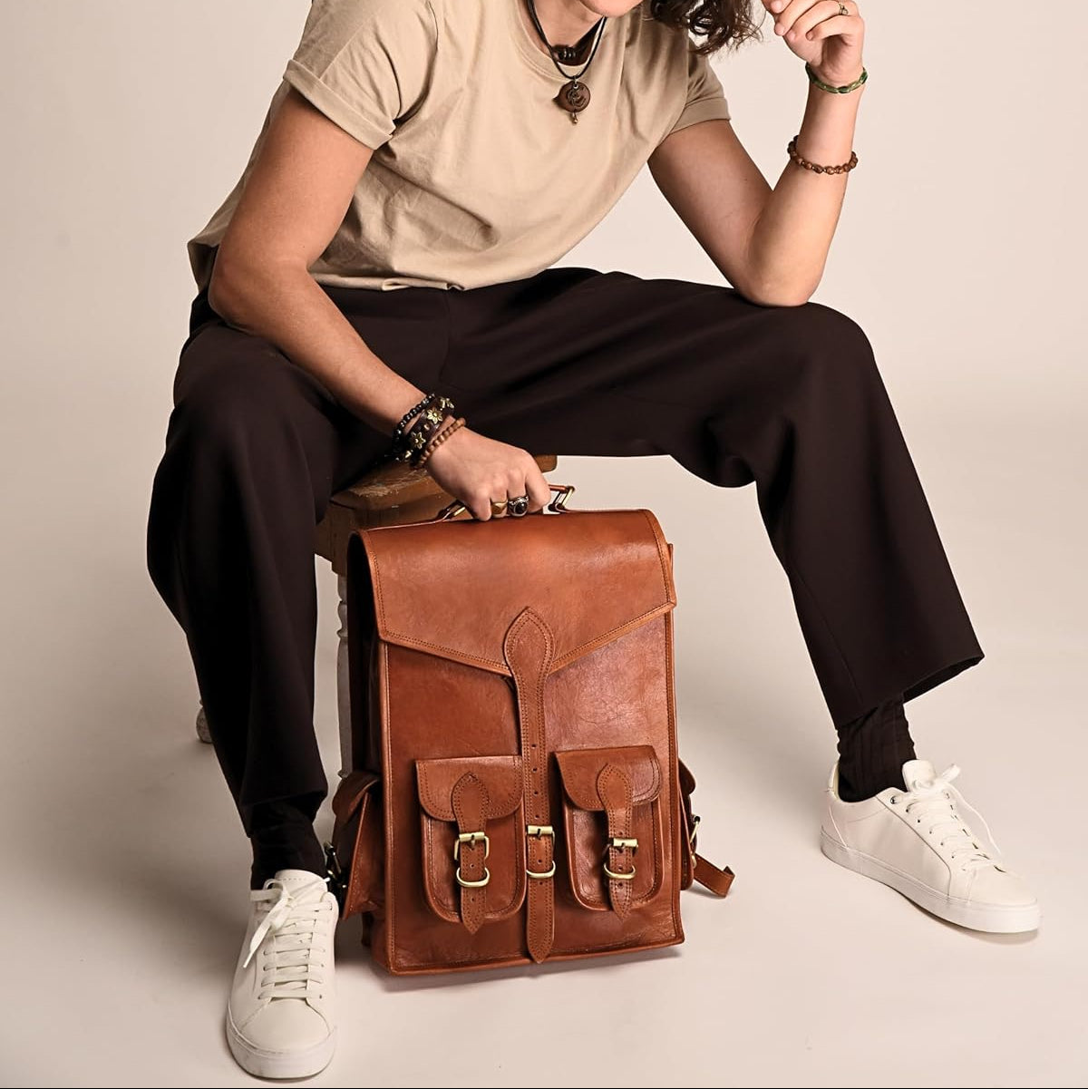 Vintage Leather Backpack Rucksack