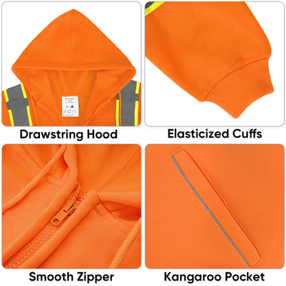 TICONN Safety Hoodie Jacket, High Vis Reflective Safety Fleece Hoodie, PPE Gear for Cold Weather Meet ANSI III