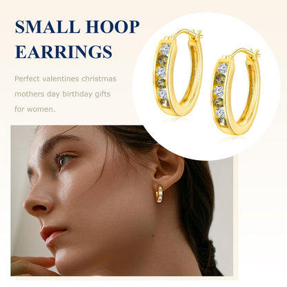 Channel Set Small Huggie Hoop Earrings Sterling Silver or 14K Gold Color,Lightweight Hypoallergenic CZ Diamond Chunky Hoop Earrings for Women