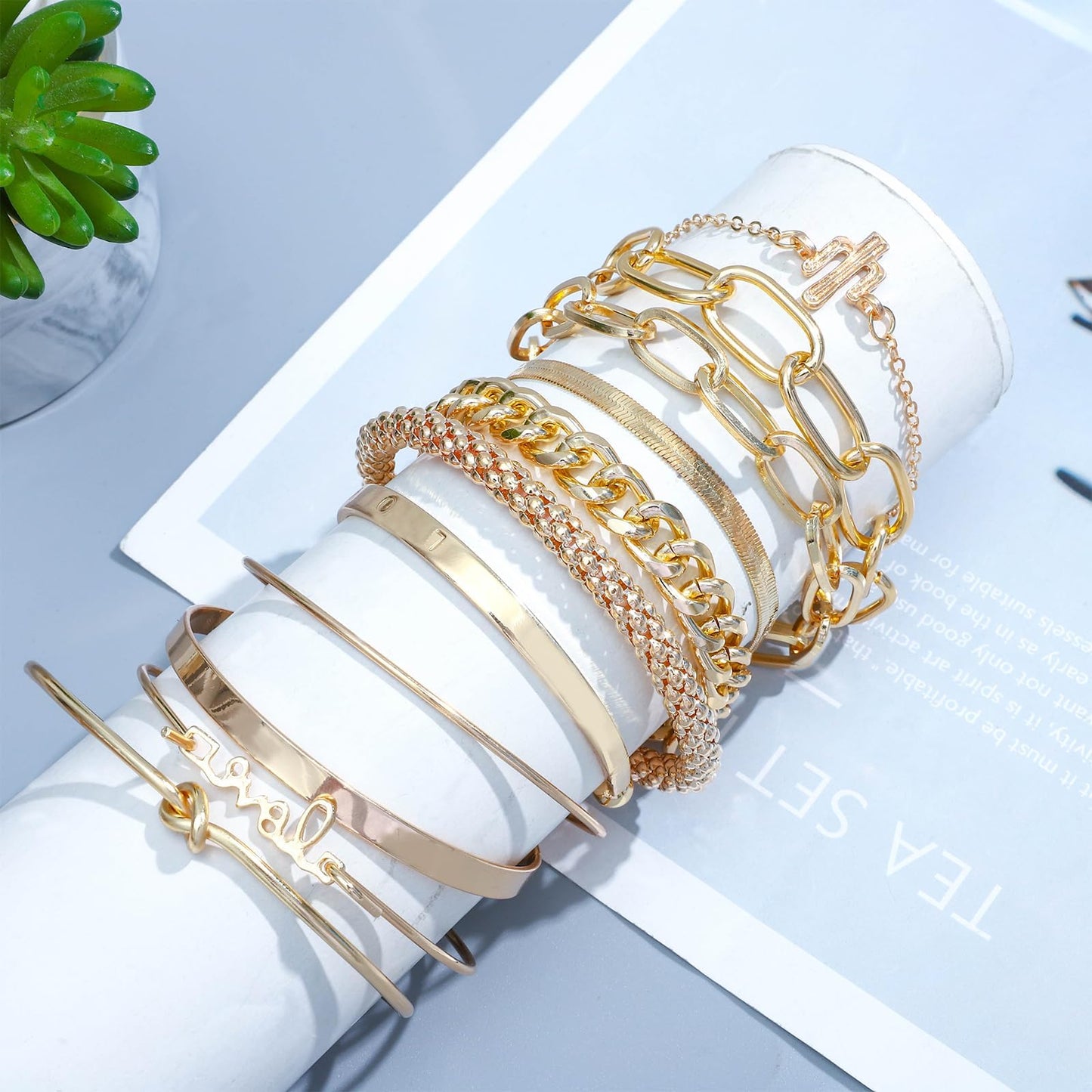 NEWITIN 69 Pieces Gold Jewelry Set for Women Fashion Costume Jewelry Gold Plated Necklace Bracelet Earrings Set for Women