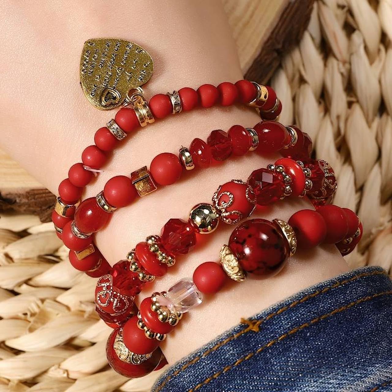 Women Beaded Bracelet Set | Colorful Boho Stackable Trendy Design with Crystal Accents Multilayer Bangle Bracelet | Fashion Stretch Braclets Jewelry for Women