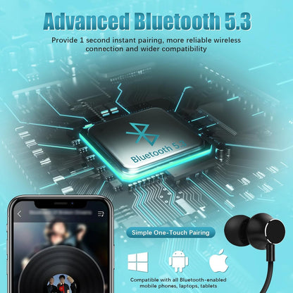 Lecefty Neckband Bluetooth Headphones, 200H Extra Long Playtime Wireless Stereo Neckband Earbuds with Microphone, Waterproof Balanced Armature Drivers in Ear Headset for Sports/Workout (Cyan Green)