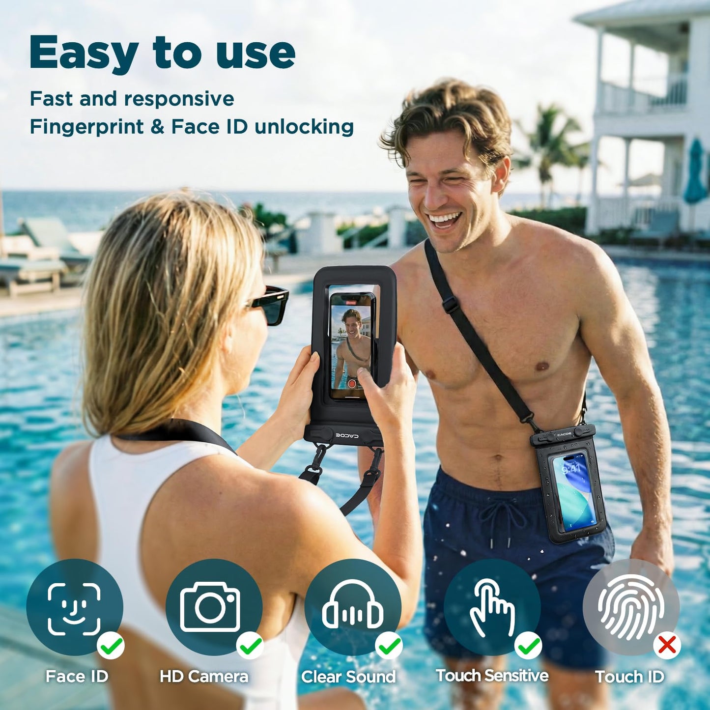 CACOE Floatable Waterproof Phone Pouch 2 Pack Up to 9.0", Black+Green | Floatable, IPX8 Waterproof Phone Case,Adjustable Lanyard,Dry Bags for Beach/Cruise/Travel/Camping/Kayak/Vacation Essentials