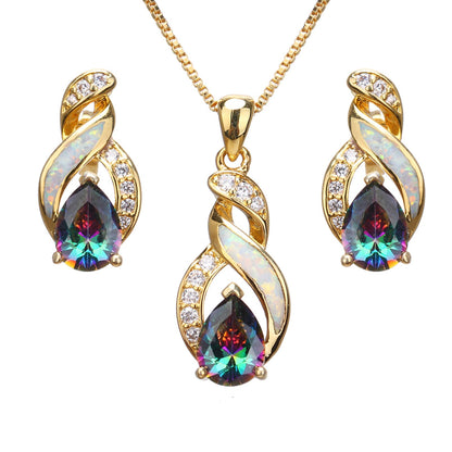 Jewelry Sets Australian Created Opal Necklace Earrings Jewelry for Mom
