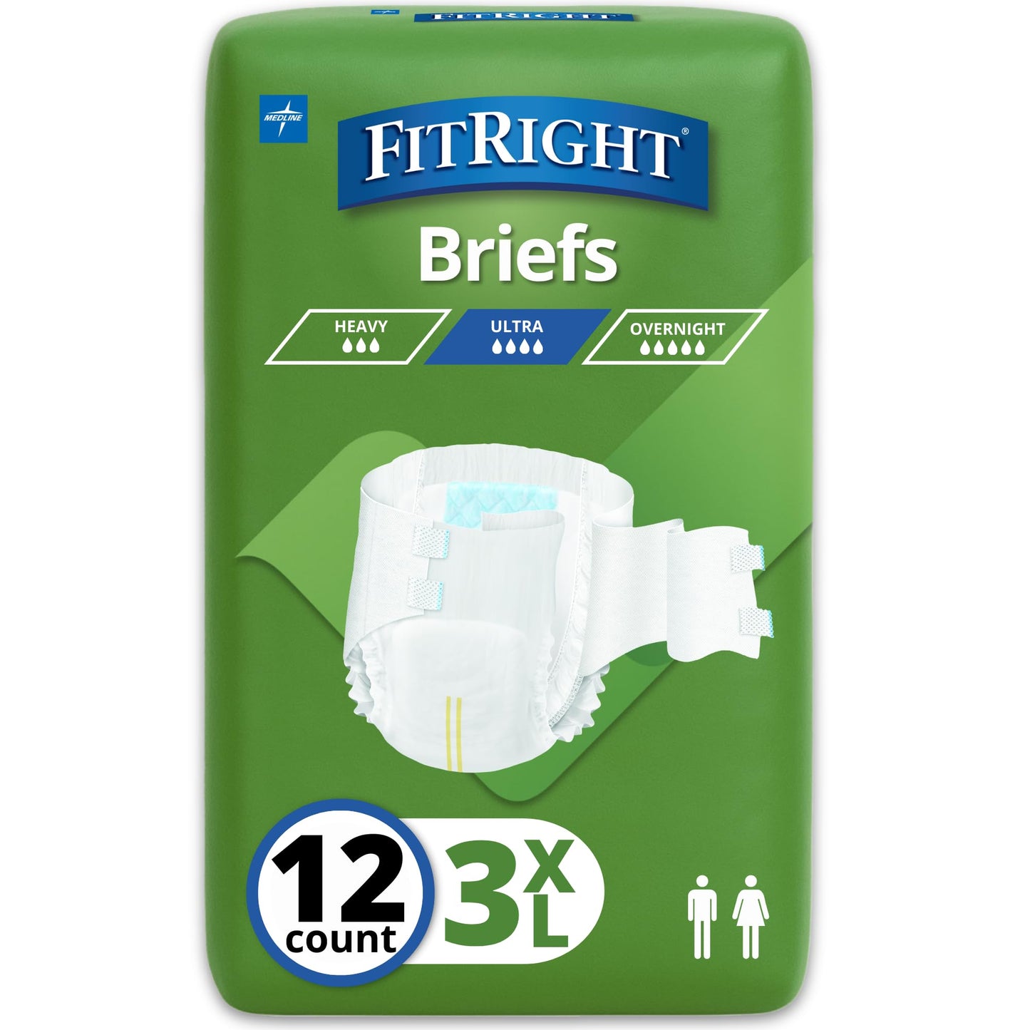 FitRight Bariatric Adult Diapers, Ultra Heavy Absorbency, 5XL (Waist Size 90in-106in), 32 Count, Disposable Incontinence Briefs for Men and Women, Moisture-Wicking, Leak Protection,