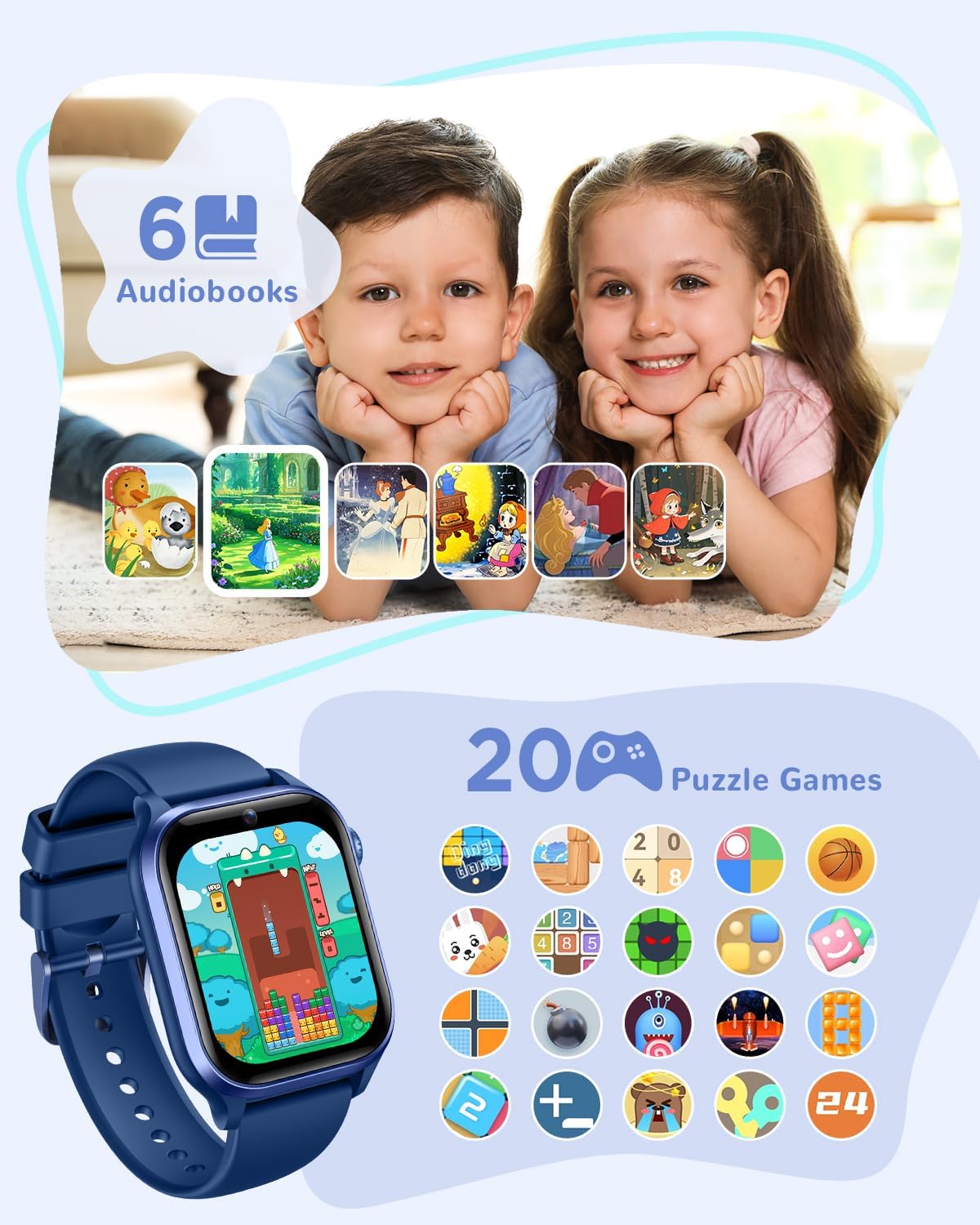 RUXINGX Kids Smart Watch No APP, 1.52" Smart Watch for Kids with Camera,Puzzle Games,Heart Rate, Sleep Monitor,Music Player,Pedometer,Fitness Trackers Smartwatch for Girls Boys Teens 3-12(Blue)