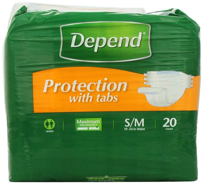 Depend Adult Diapers with Tabs, Incontinence Protection with Tabs, Unisex, Large (35–49" Waist, over 170 lbs), Maximum Absorbency, 48 Count (3 Packs of 16)
