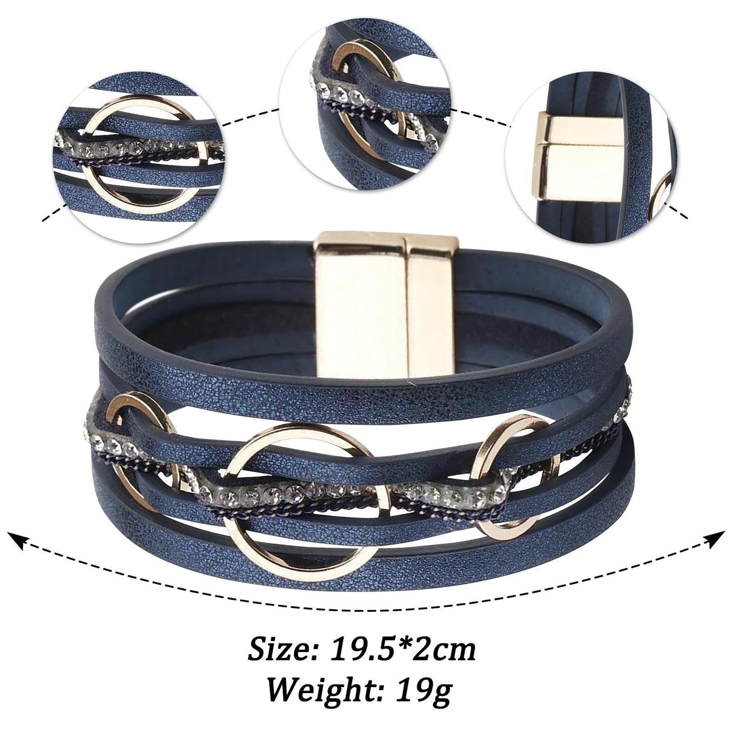 Fesciory Leopard Bracelet for Women, Boho Leather Wrap Multi-Layer Pearl Crystal Bracelet Bangle Jewelry
